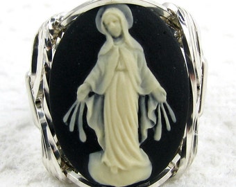 Virgin Mother Mary Cameo Ring Sterling Silver Custom Jewelry