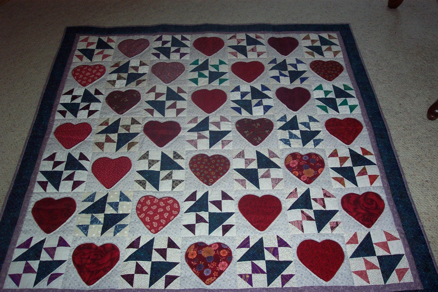 Hand Made Heart Quilt Hearts Afire Quilt