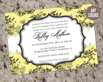 CHIC TOILE Baby Shower Invitation with lace - any color - Printable Design