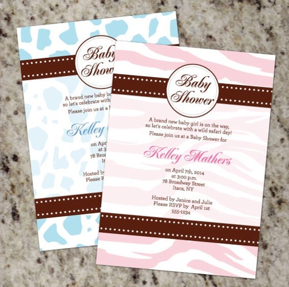 Wild Safari Animal Print Baby Shower Invitations Pink or