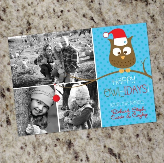 Owl Themed Holiday Photo Card - Printable Design Il_570xn
