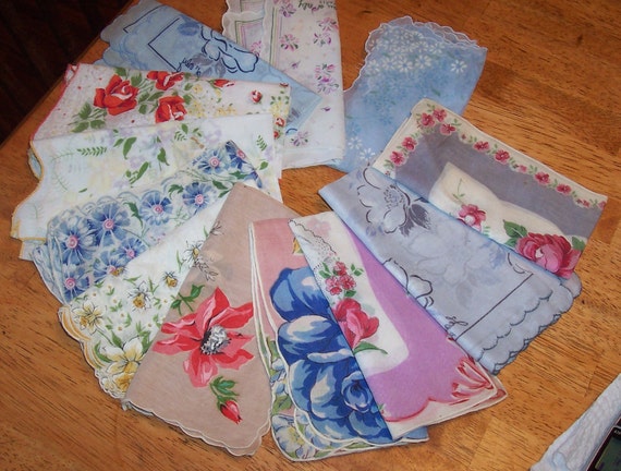 12 Vintage Ladies Hankies for Collecting or Crafts