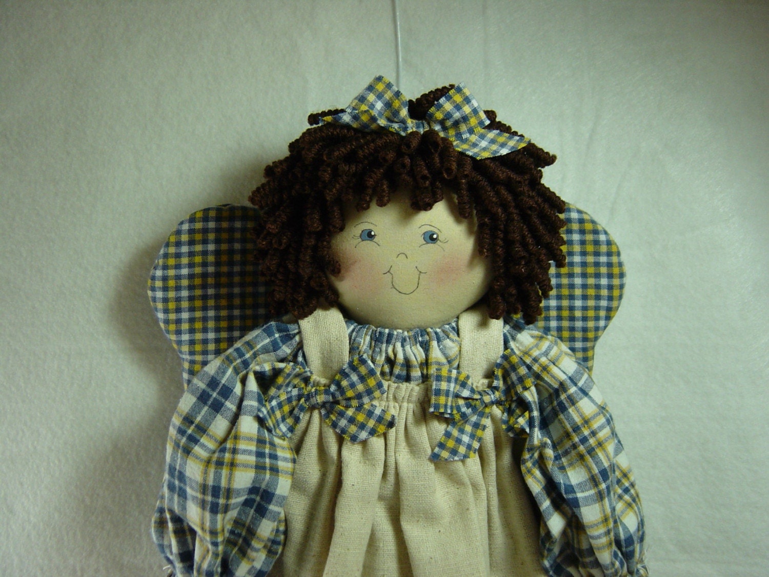 Handmade Plastic Bag Holder Country Doll Angel Homespun Blue