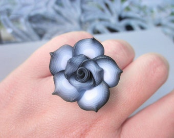 Black and White Ring - To Order . Rose, Grey, Gray, Black, White, Romantic, Unique, Bridesmaids, Petite Ring, Feminine, Lovely