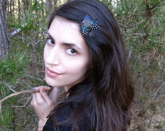 <b>Tamara Feather</b> Hair Clip - green and blue peacock feathers, black and white <b>...</b> - il_340x270.316714568