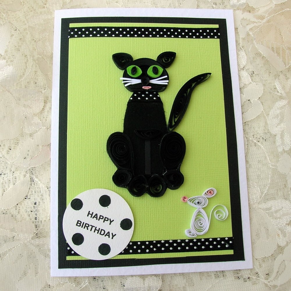 Quilling Card Paper Quilled Black CAT MERLIN by EnchantedQuilling