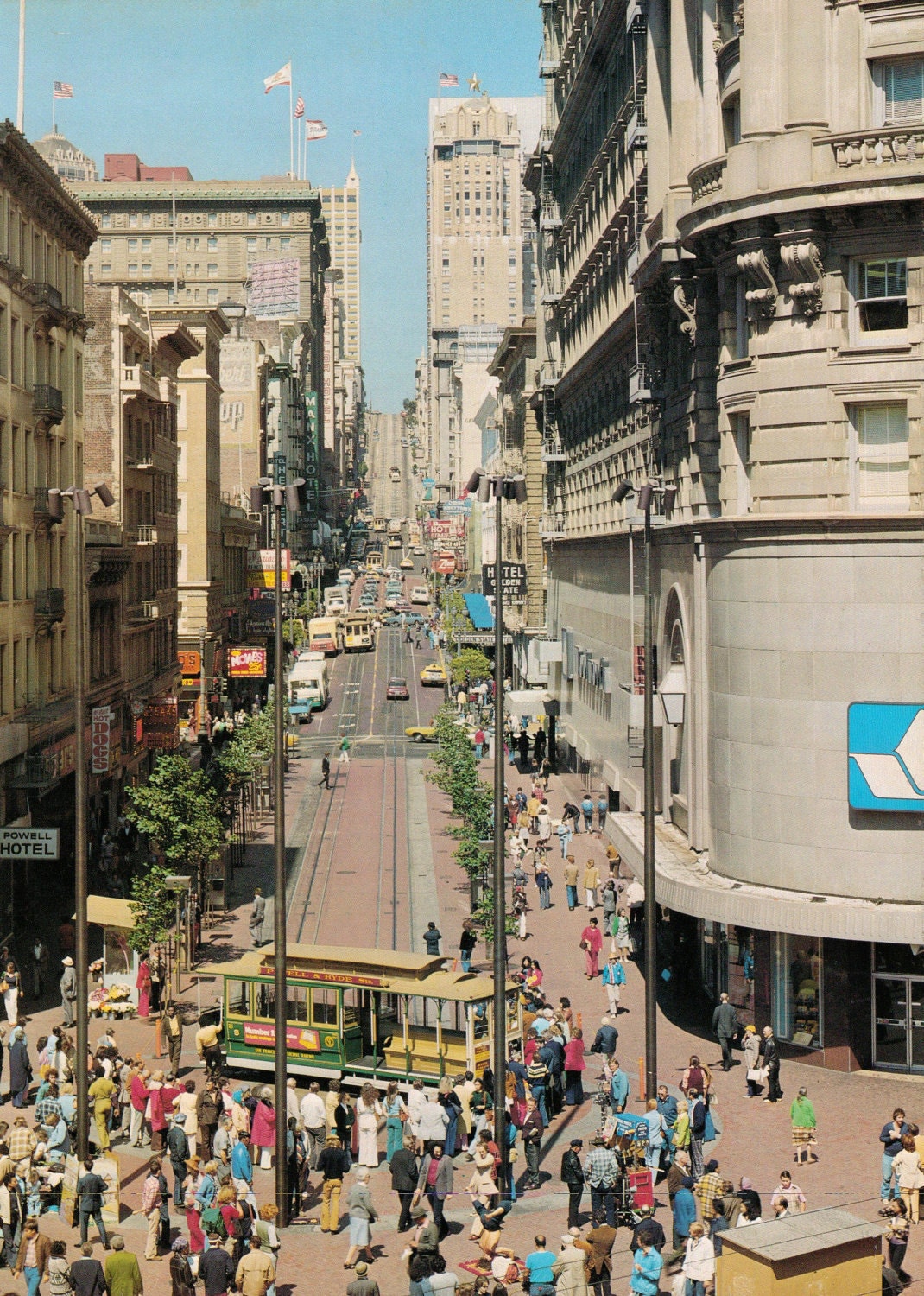 Downtown on the Trolley. Vintage San Francisco California