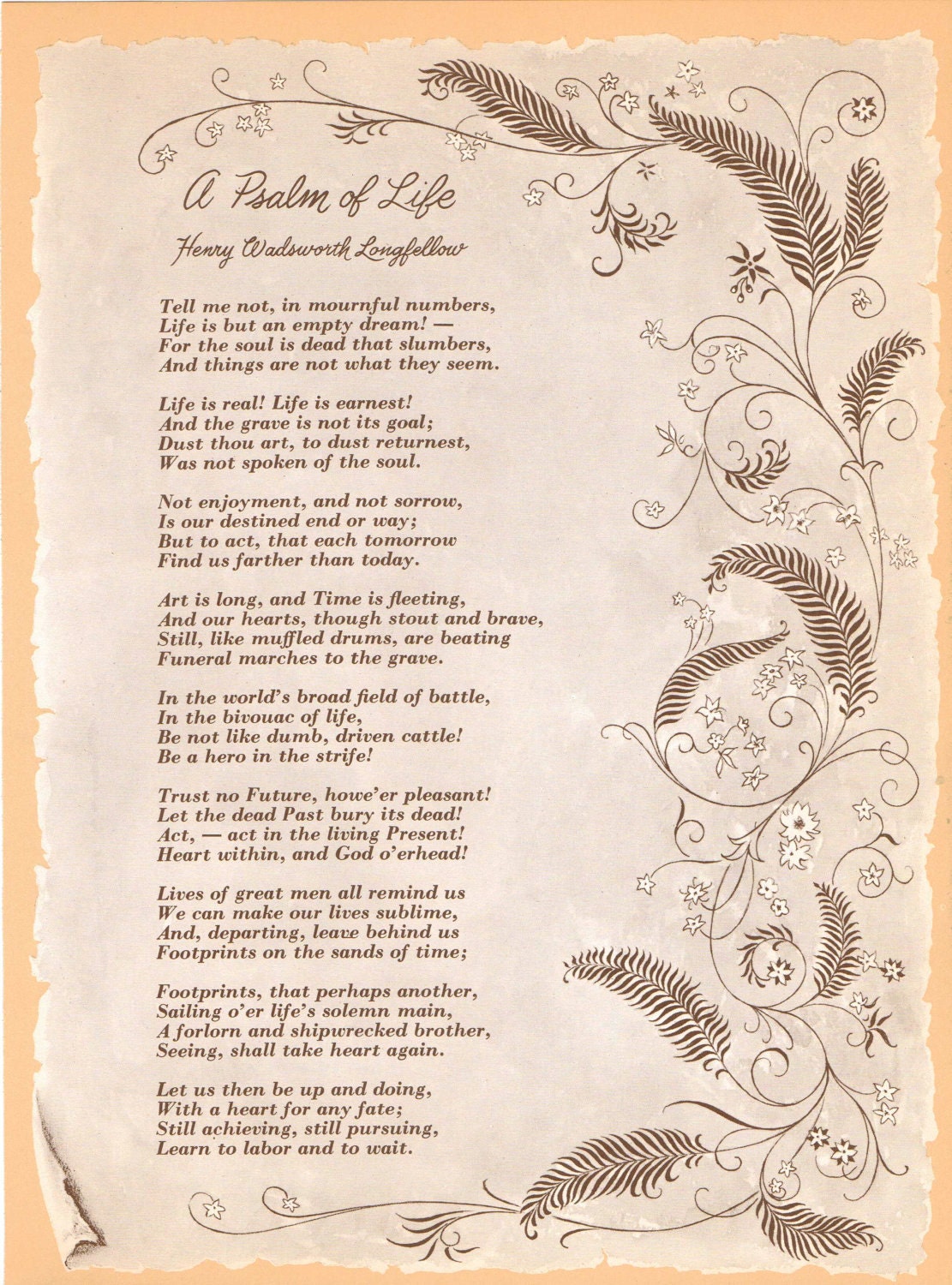 vintage art print a psalm of life in brown cream sepia