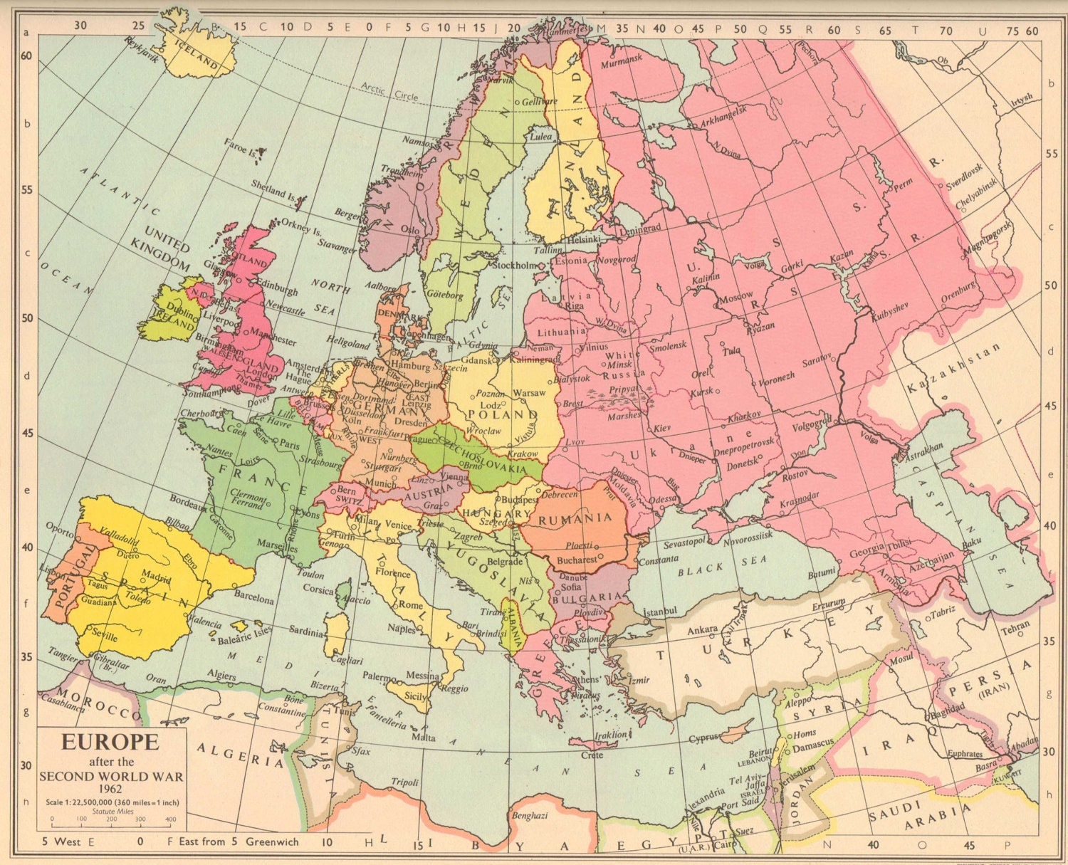 Vintage Map. Europe After the Second World War by GraceArchives