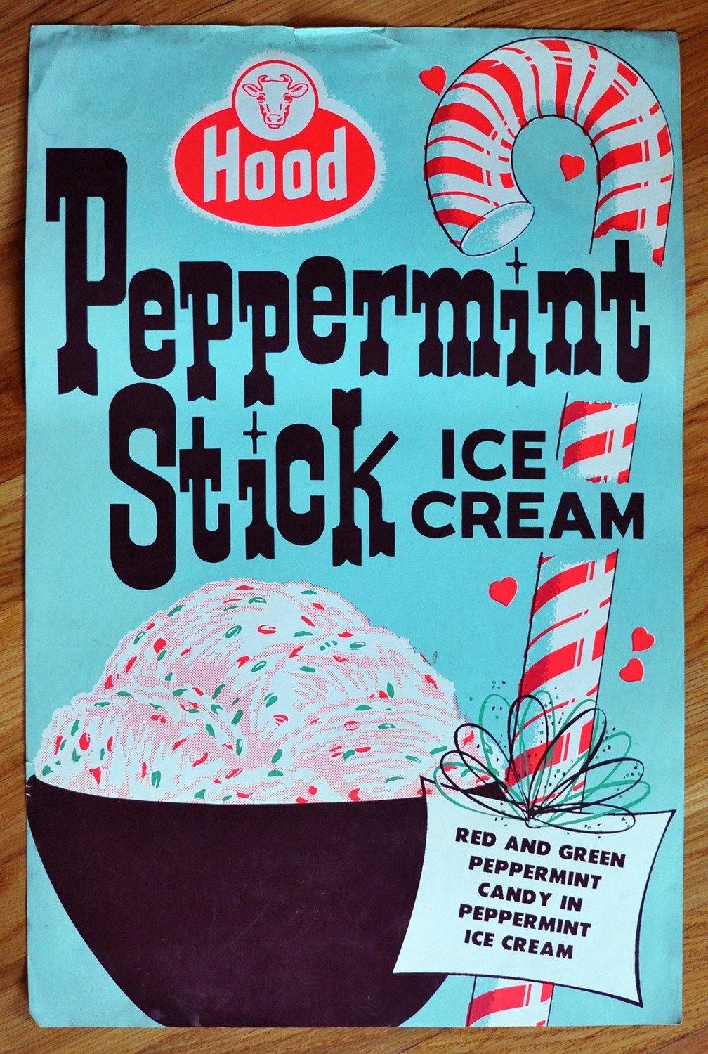 Vintage 1950s Original Peppermint Stick Hood Ice Cream Vintage 1950s Original Peppermint Stick Hood Ice Cream