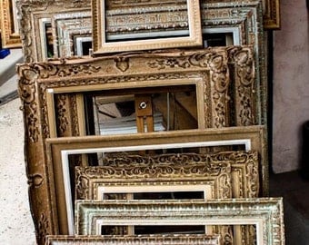 Paris Photography, Antique Frames in Paris, Golden Brown, Flea Market Shopping in Paris, Golden Brown, French Market,Autumn Hues