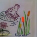 Whimsical Burgundy Frog on Lily Pad Flour Sack Dish Towel
