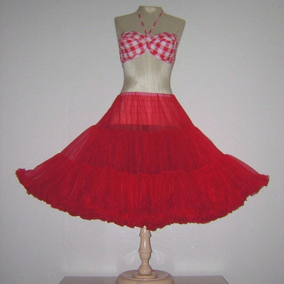 Ruffly Red Nylon Chiffon Petticoat Crinoline 2 Layers 3