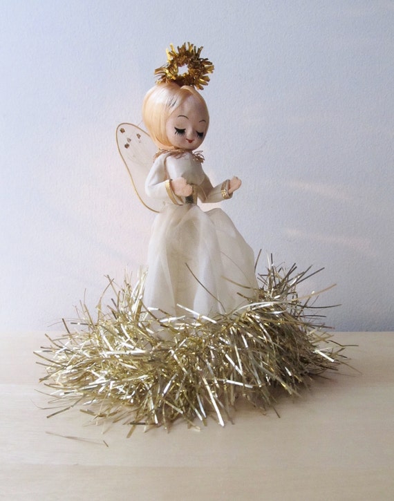 vintage tinsel angel christmas tree topper by ionesAttic on Etsy