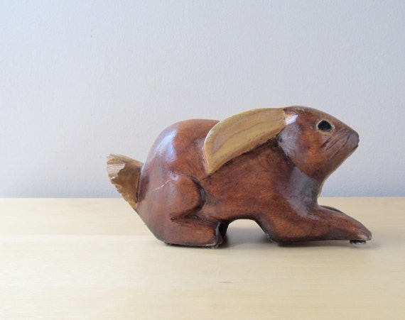 rustic hare vintage hand carved wooden rabbit by ionesAttic