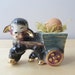 black sheep, lamb with cart, 22k gold accent pottery planter