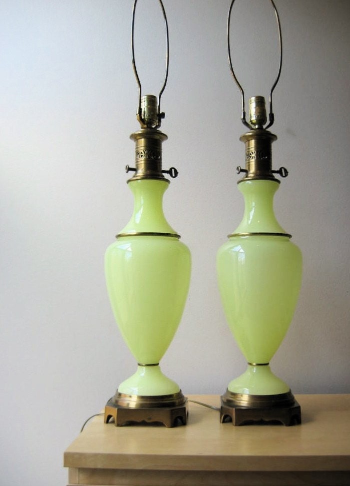 vintage ginger jar lamps brass and custard glass