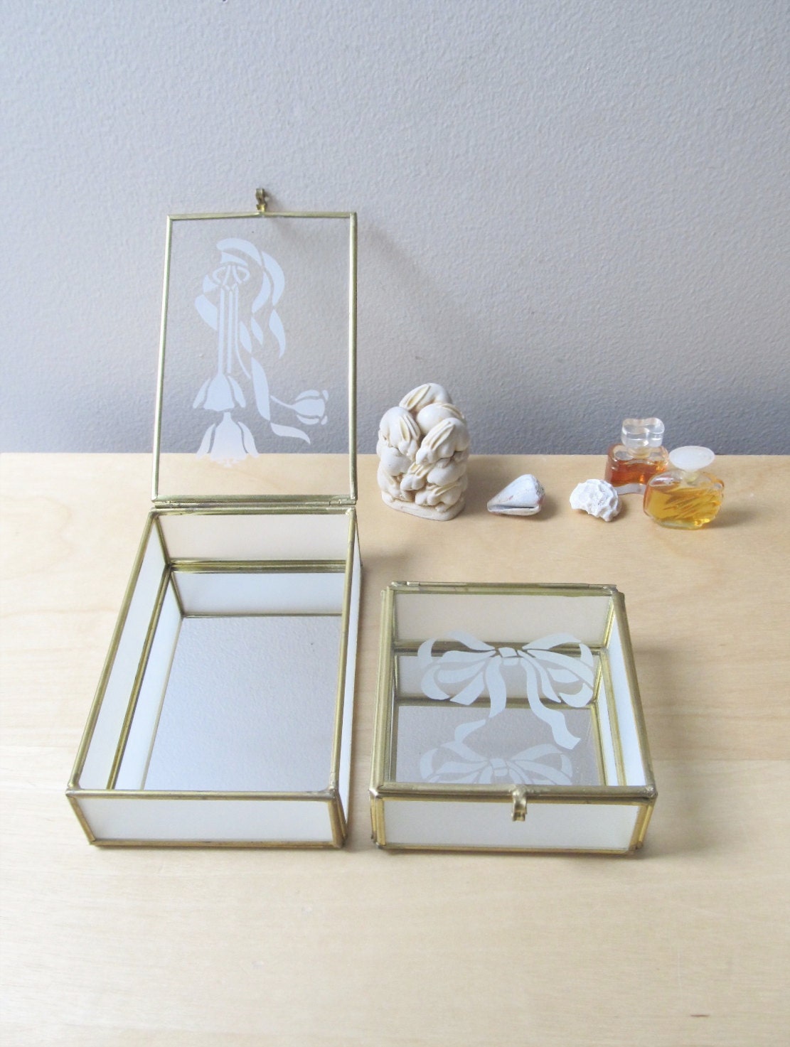 vintage curio mirror display cases etched frosted glass