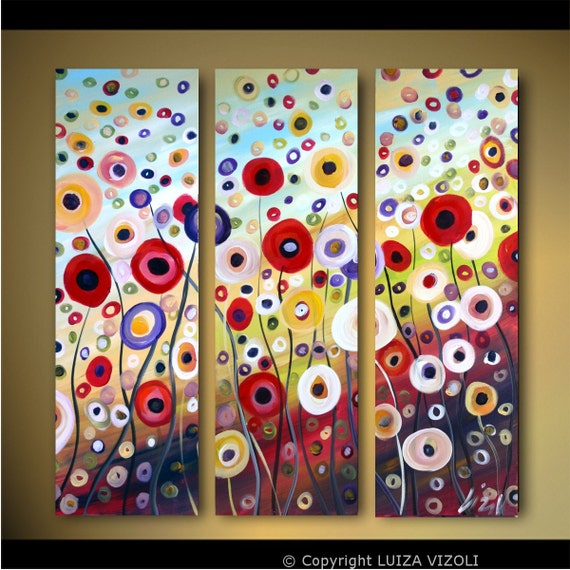 Original Abstract Whimsical Oil Painting DANCING FLOWERS