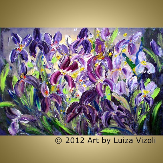 Modern Impressionist Flowers Impasto Oil Painting IRIS GARDEN