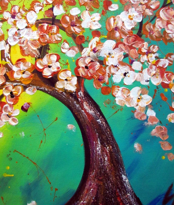 CHERRY TREE BONSAI Original Large Oil Painting Flowers