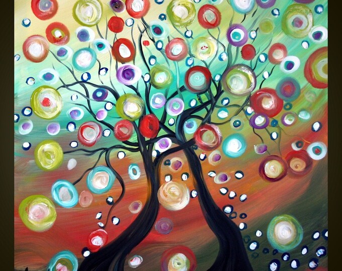 Original Modern Abstract Fantasy Tree Landscape Oil Painting by Luiza Vizoli