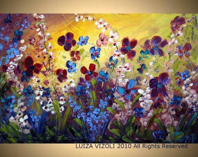 Original Modern Abstract Palette Knife Flowers Painting Orchid Garden by Luiza Vizoli