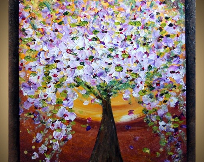 MAGNOLIA TREE Original Modern Abstract Palette Knife Oil Huge Painting 30X30 by Luiza Vizoli