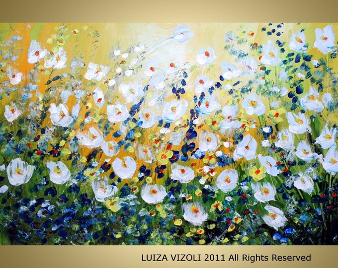 Meadow FLOWERS Original Modern Abstract Palette Knife Impasto Oil Large Painting by Luiza Vizoli custom