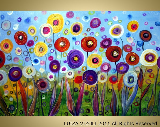 FLOWERS POPPIES 60x36 Original Modern Flowers Colorful Large Painting by Luiza Vizoli