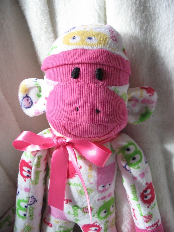 Ooga Booga Citrus Sock Monkey. Lime Cranberry by auntyanndesigns