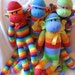 YIKES STRIPES. ELECTRIC TANGERINE LIME MANGO AND CRANBERRY STRIPED SOCK MONKEY. Made from Bright Soft Knee Socks. Limited.