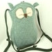 Owl Shoulder Bag Wool Messenger Bag in Light Turquoise and Natural White with Adjustable Leather Strap Linen Lining Height 10"