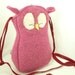 Felted Wool Bag Owl Shoulder Bag Pink Wool Purse Adjustable Leather Strap Cotton Lining Eco Friendly