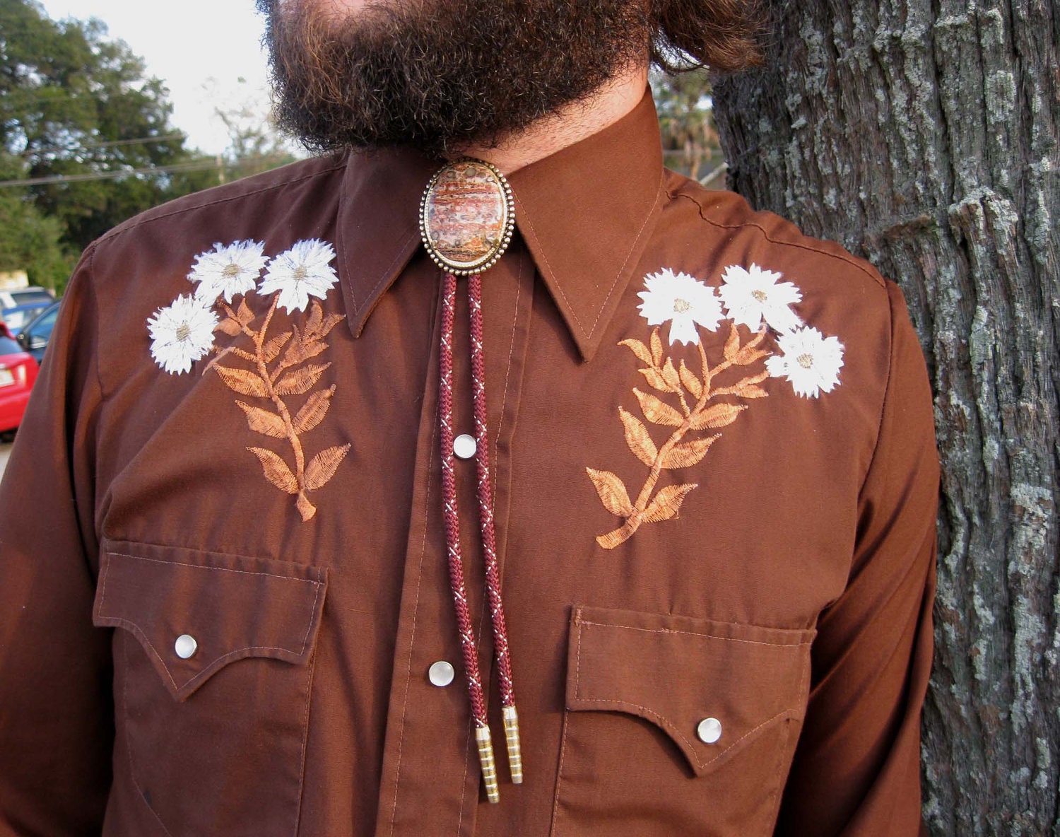 Brown Stone Bolo Tie Manly Cowboy Neckwear