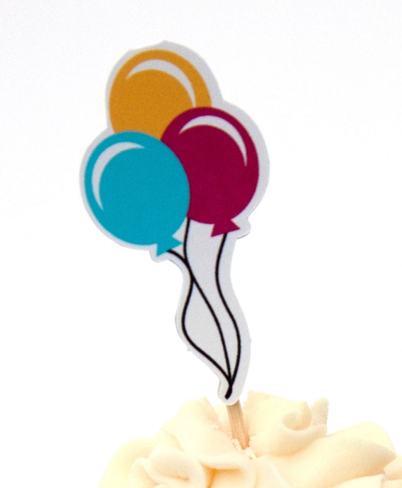 Birthday Party Set of 12 Party Balloon Cupcake Toppers by The