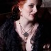 Gothic Necklace: "Elizabeta" - Gunmetal Filigree Centerpiece with Pearls and Red Velvet, and Draped Chains
