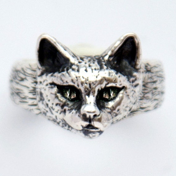 Kitty Cat Ring in Solid Sterling Silver. by GlamRockEmporium