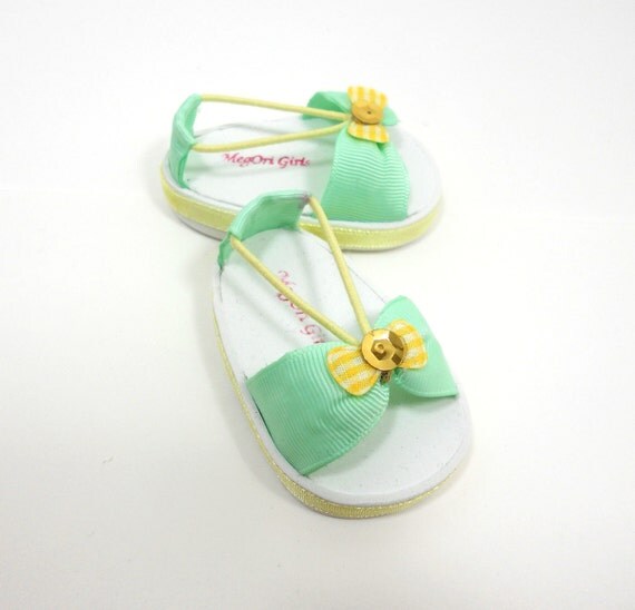 Sea Green Bow Sandals made for American Girl Dolls by MegOrisDolls