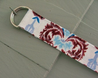 D Ring Belt, summer ikat in blue and brown, S/M, ready to ship