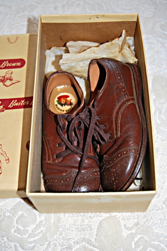 VINTAGE BUSTER BROWN KIDS SZ 7 LEATHER SADDLE SHOES from
