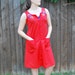 1970's Red Cotton Day Dress, House Coat, Swim Cover with Embroidered Flowers