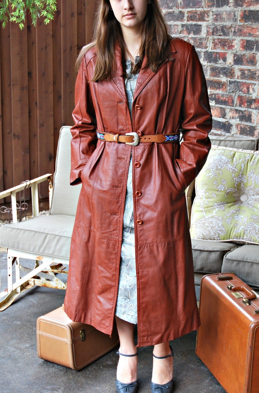 Vintage Women's Fitted Long Leather Jacket by Ms. Pioneer