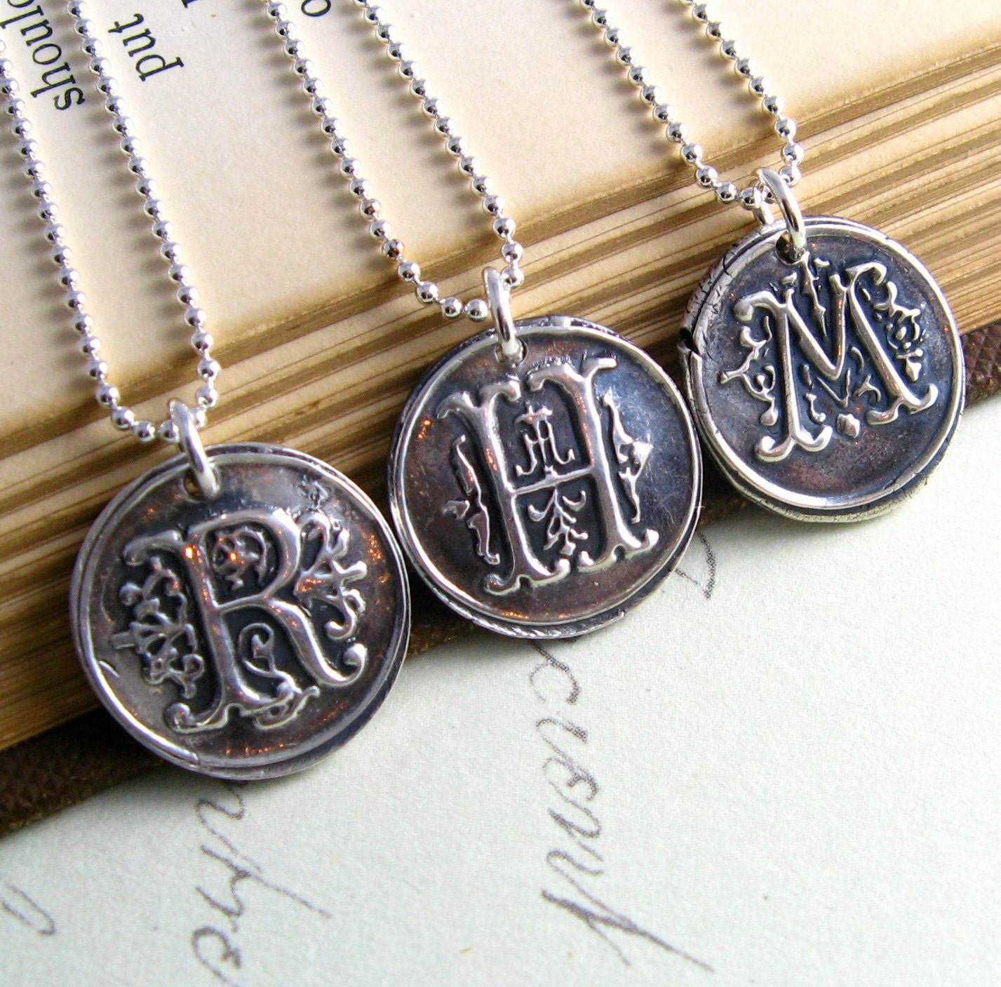 Silver Wax Seal Monogram Necklace Personalized by newhopebeading