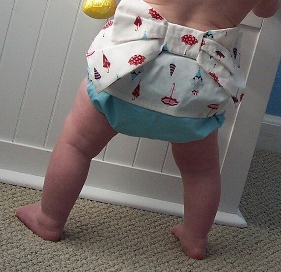 Kimono Sweet Bottoms blue diaper cover with parasol print bow