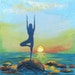 Encaustic beeswax painting collage - Yoga Sol III Ocean Mist, 8"x8" (yoga, surf art, sunset, sunrise)