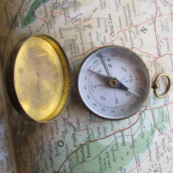 Vintage WWII Brass German Pocket Compass Antique