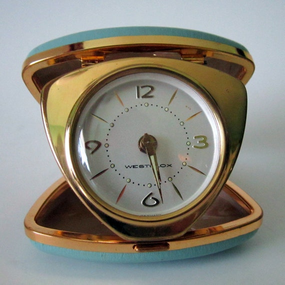 Vintage Westclox Travel Alarm Clock Turquoise by nanascottagehouse