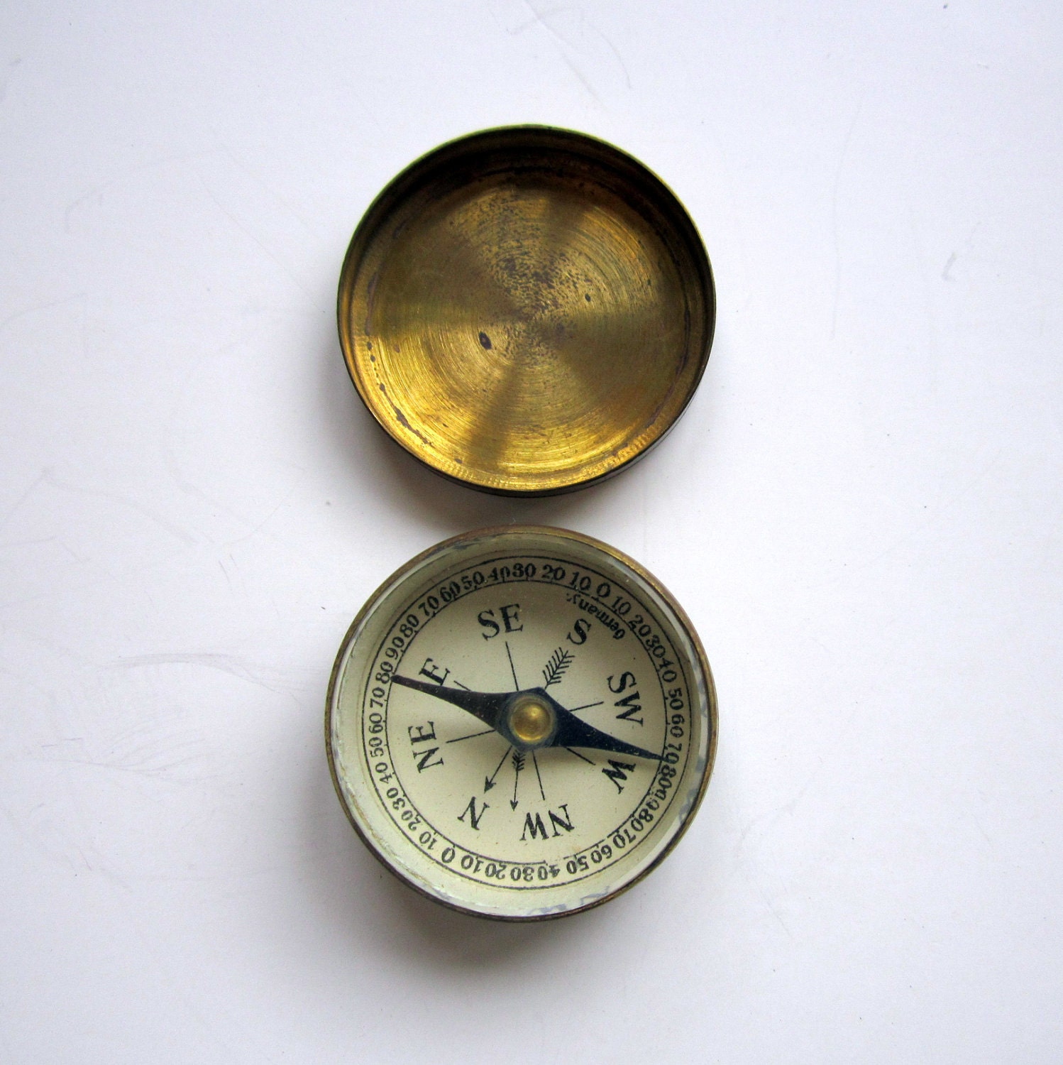 Vintage WWII Brass German Pocket Compass Antique