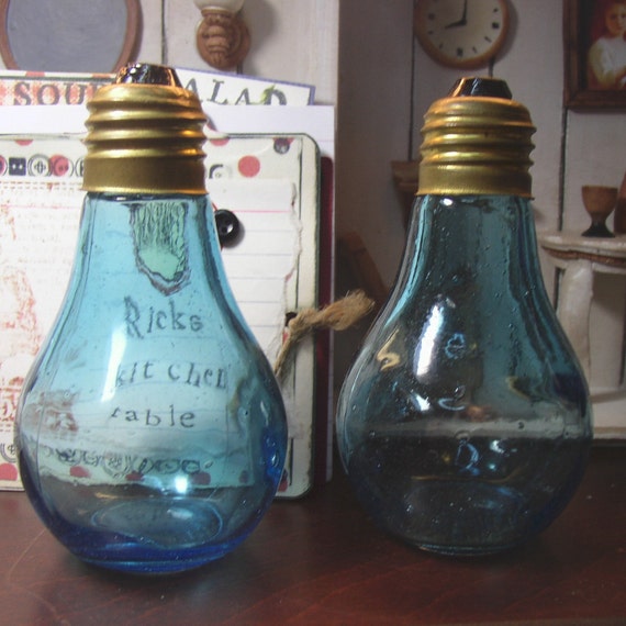 Vintage Blue Light Bulb Salt and Pepper Shakers